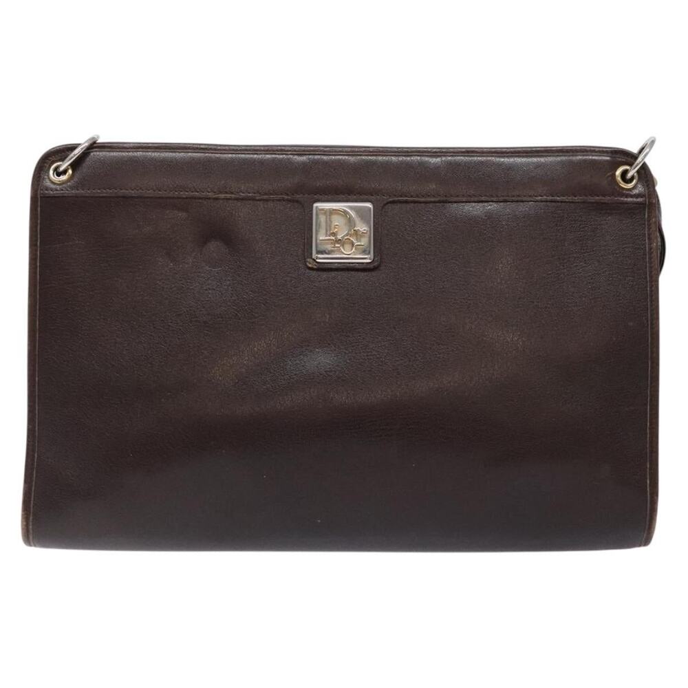 Dior Leather Shoulder Bag Dark Brown